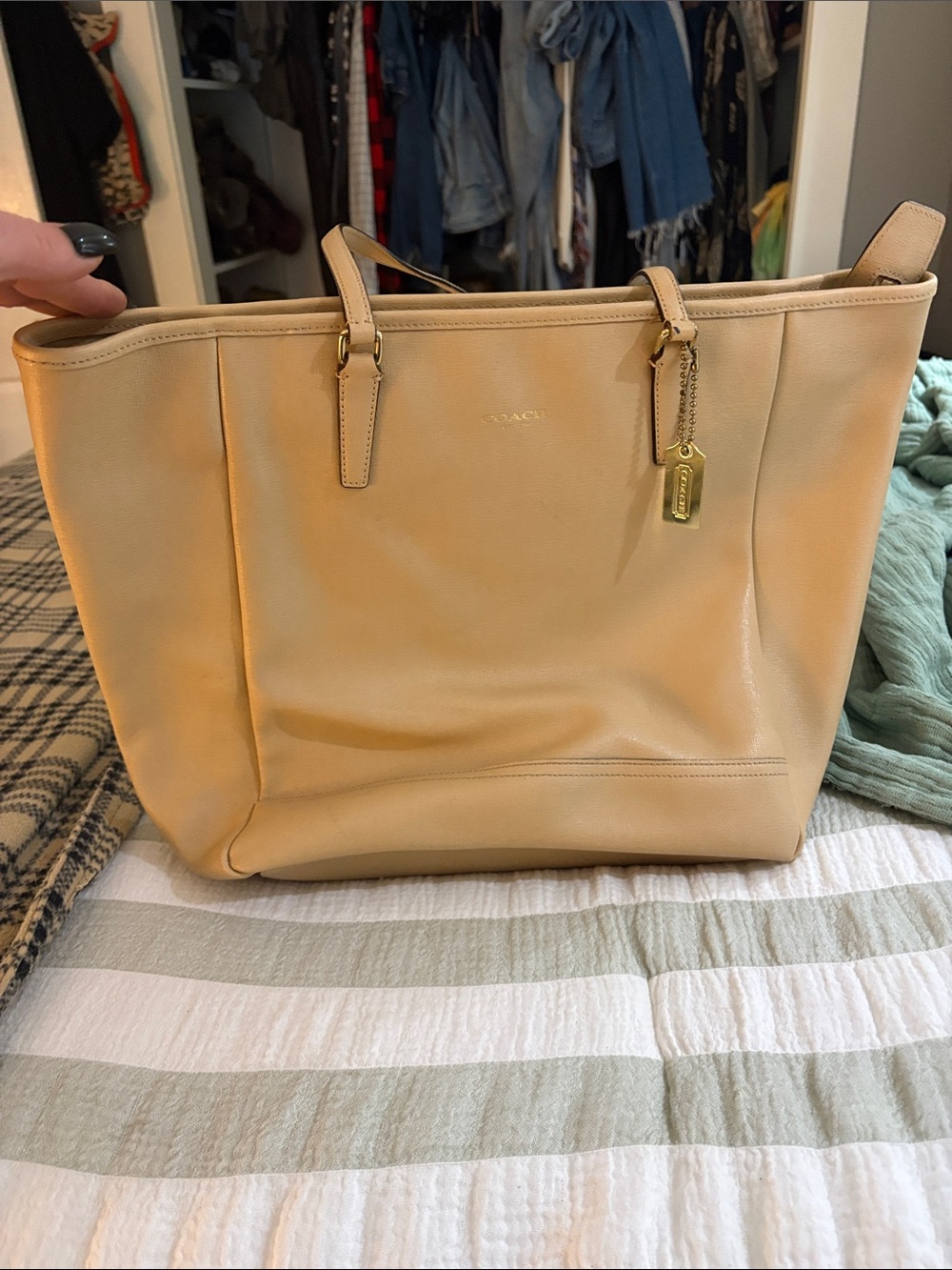 Coach Cream Leather Tote with Gold Hardware